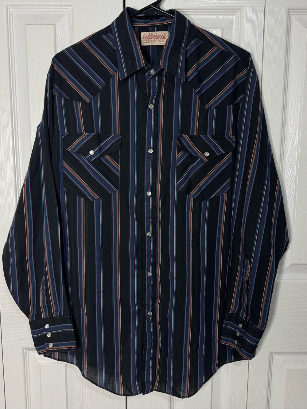 Southwestern-Style Saddlebrooke Men's Navy Stripe Pearl snap Button-Down Shirt